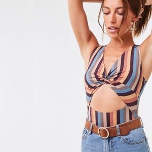 NWT Faux Suede Striped Cutout Bodysuit